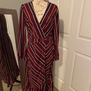 NWT Lulus Kendle Burgundy Striped Button Up Midi L